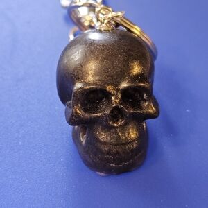 Small Handmade Black Skull & Cat Halloween Keychain- Only One Available